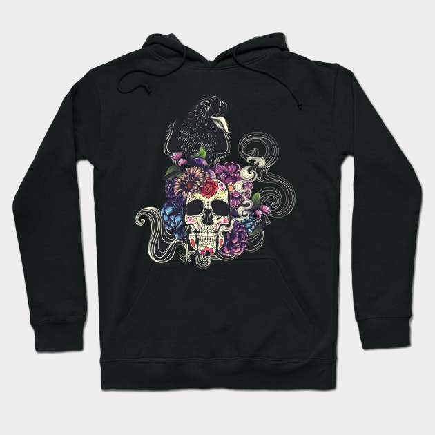 Sugar skull with crow Hoodie by AnnArtshock